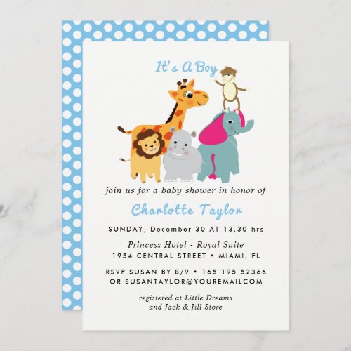 Whimsy Zoo Animals Cute Boys Baby Shower Invite