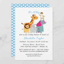 Whimsy Zoo Animals Cute Boys Baby Shower Invite