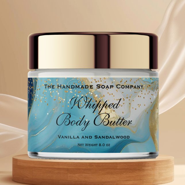 Whipped Body Butter Jar Label Blue Gold Glitter (Creator Uploaded)