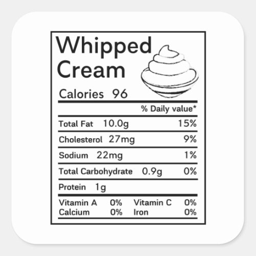 Whipped Cream Nutrition Facts matching Square Sticker