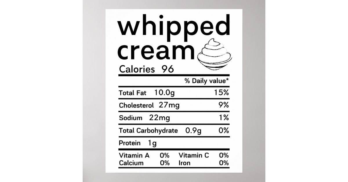Whipped Cream Nutrition Facts Poster Zazzle