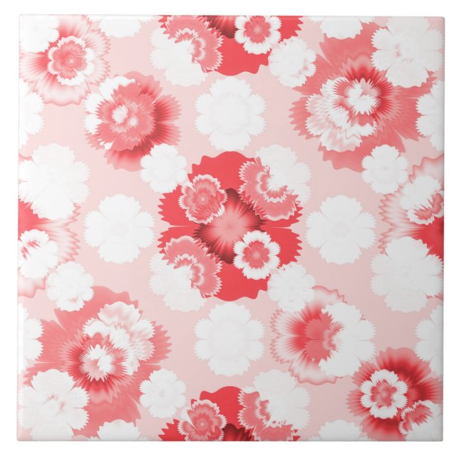 Whipped Cream. Pink and White Flower Pattern Ceramic Tile