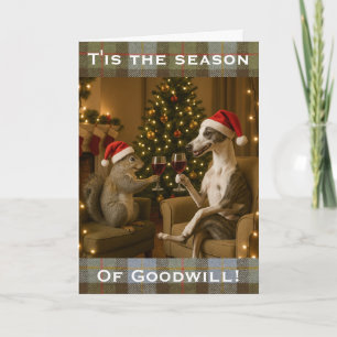 Whippet and Squirrel Christmas greetings card