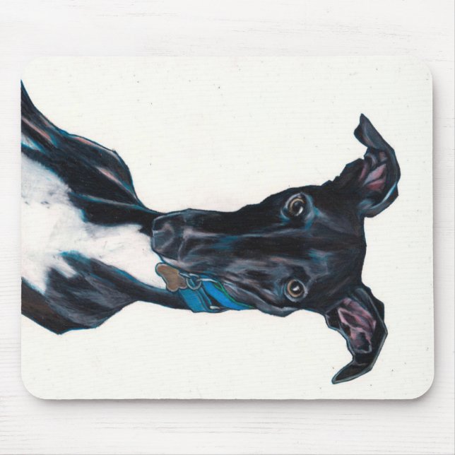 Whippet Art Original Colour Pencil Drawing Black Mouse Pad (Front)