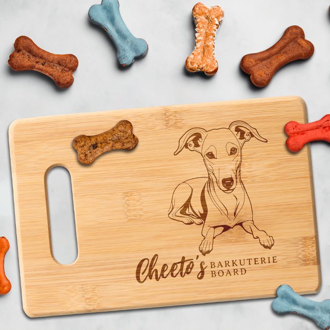 Whippet Barkuterie Dog Treat Wood Engraved Cutting Board (Whippet Dog Cutting Board Barkuterie Personalized with Dog's Name, Gift for Dog Mom, Dad, Owner)