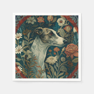 Whippet Brindle and White William Morris Style Napkins
