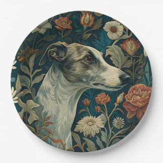 Whippet Brindle and White William Morris Style Paper Plates