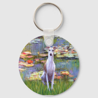 Whippet (brown-white) - Lilies 2 Keychain