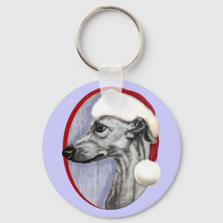 Whippet Christmas Black Santa Keychain