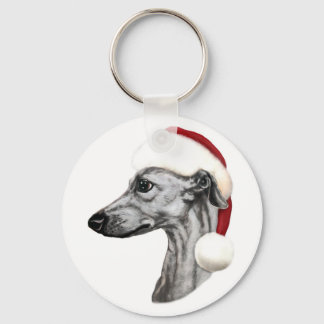 Whippet Christmas Black Santa Keychain