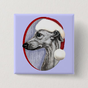 Whippet Christmas Black Santa Pinback Button