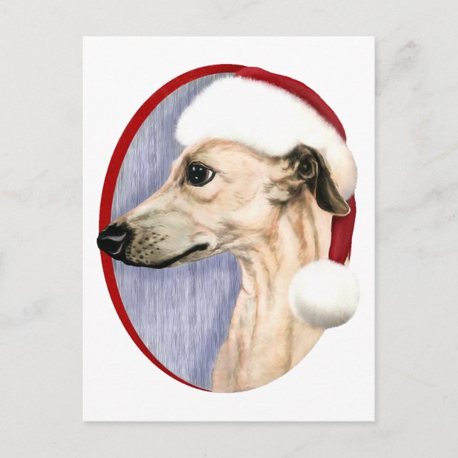 Whippet Christmas Fawn Santa Holiday Postcard (Front)