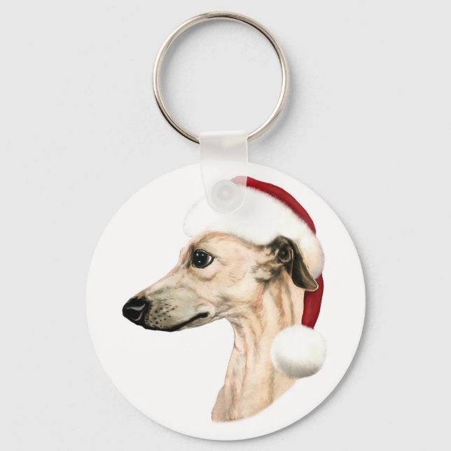 Whippet Christmas Fawn Santa Keychain (Front)