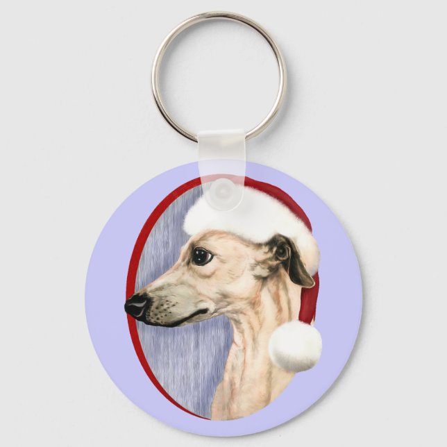 Whippet Christmas Fawn Santa Keychain (Front)