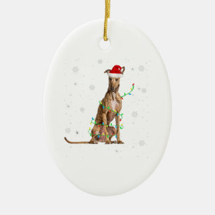 Whippet Christmas Light Cute Santa Whippet Xmas Ceramic Ornament