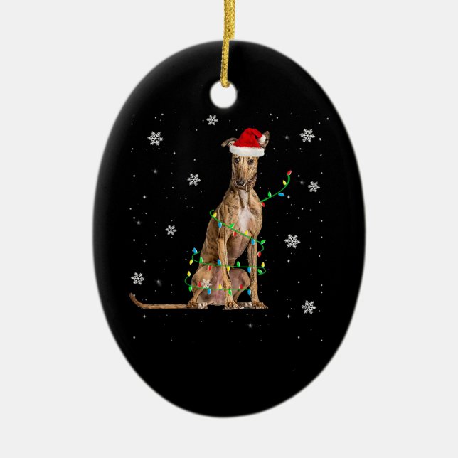 Whippet Christmas Light Cute Santa Whippet Xmas Ceramic Ornament (Front)