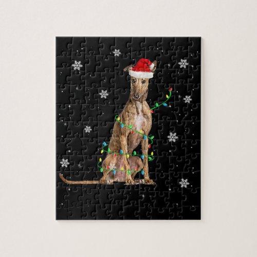 Whippet Christmas Light Cute Santa Whippet Xmas Jigsaw Puzzle