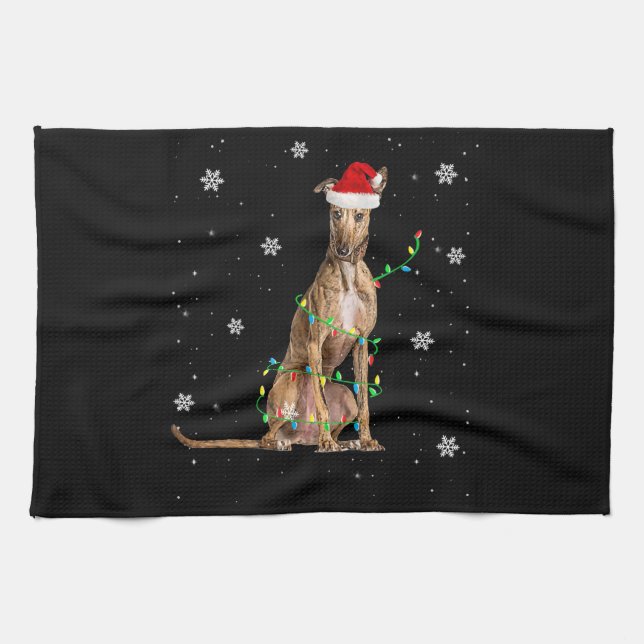 Whippet Christmas Light Cute Santa Whippet Xmas Kitchen Towel (Horizontal)