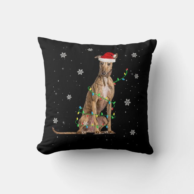 Whippet Christmas Light Cute Santa Whippet Xmas Throw Pillow (Front)