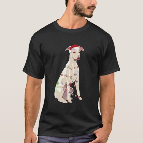 Whippet Christmas Lights Xmas Dog Lover Santa Hat T_Shirt