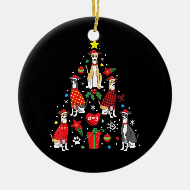 Whippet Christmas Ornament Tree Funny Dog Mom Dad (Front)