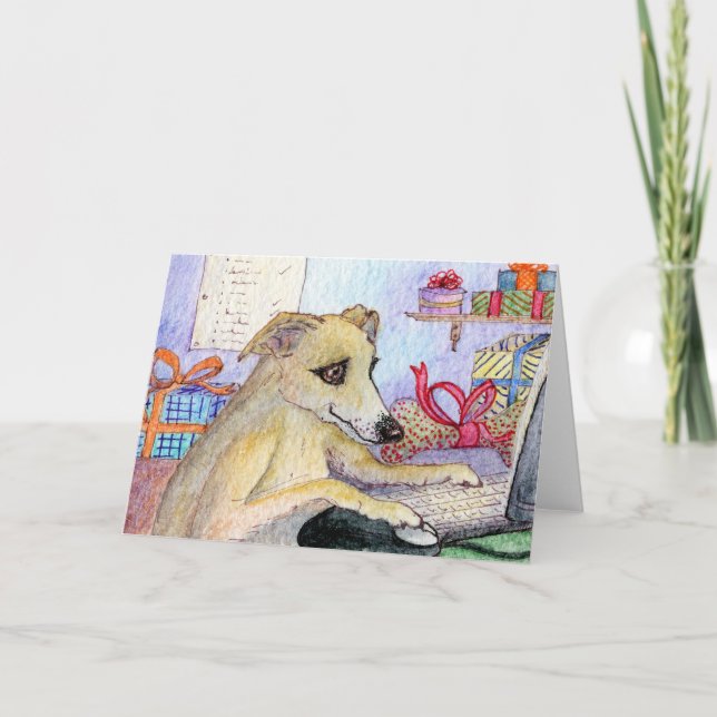 Whippet Christmas shopping online Holiday Card (Front)