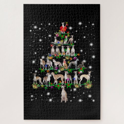 Whippet Christmas Tree Covered By Flashlight Jigsaw Puzzle