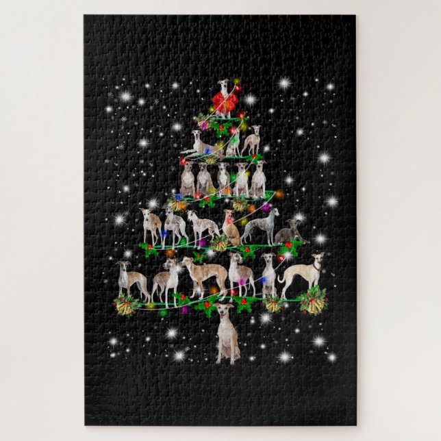 Whippet Christmas Tree Covered By Flashlight Jigsaw Puzzle (Vertical)