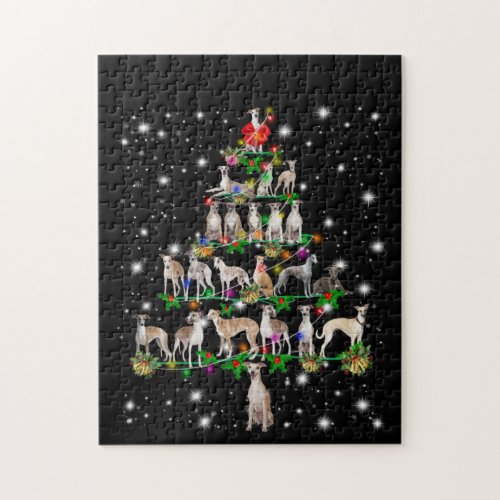 Whippet Christmas Tree Covered By Flashlight Jigsaw Puzzle