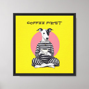 Whippet Coffee Time – Quirky Vintage Dog  Canvas Print