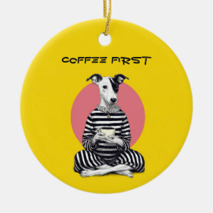 Whippet Coffee Time – Quirky Vintage Dog  Ceramic Ornament