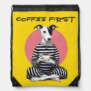 Whippet Coffee Time – Quirky Vintage Dog  Drawstring Bag