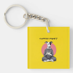 Whippet Coffee Time – Quirky Vintage Dog Keychain
