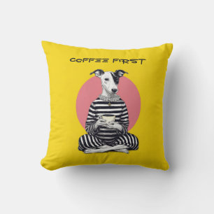 Whippet Coffee Time – Quirky Vintage Dog Throw Pillow