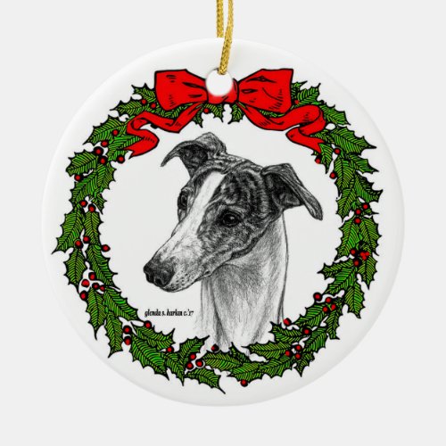 Whippet Dog Art by Glenda S Harlan Ceramic Ornament