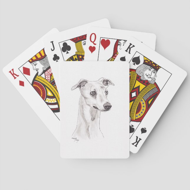 Whippet Dog Art Head Profile Ink Playing Cards (Back)