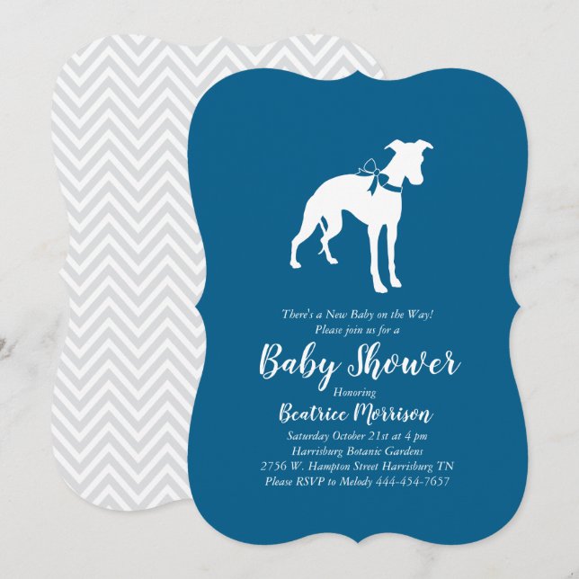 Whippet Dog Baby Shower Boy Blue Invitation (Front/Back)
