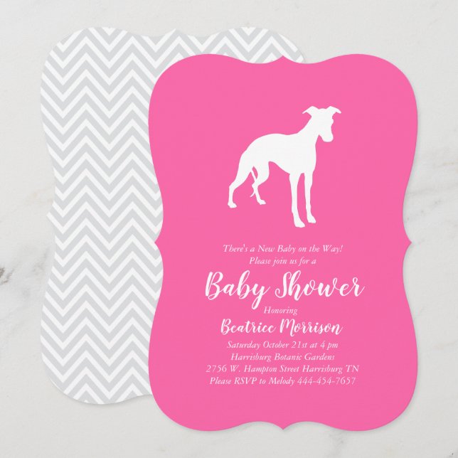 Whippet Dog Baby Shower Girl Pink Invitation (Front/Back)