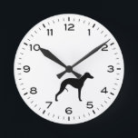 Whippet Dog Breed Silhouette Round Clock<br><div class="desc">A fun wall clock for the home or office. Makes a cool gift for Whippet lovers. Check out Jenn’s Doodle World for even more decorative clocks and dog breed themed home decor.</div>