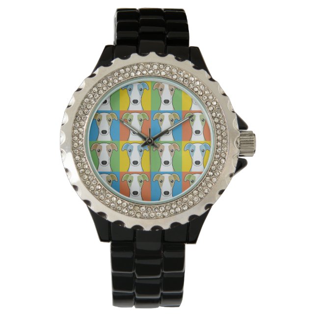 Whippet Dog Cartoon Pop-Art Watch (Front)