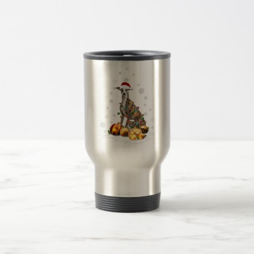 Whippet Dog Christmas Lights  Santa Reindeer Gift Travel Mug