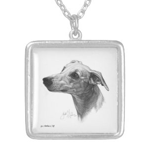 Whippet Dog Drawing by Glenda S. Harlan Silver Plated Necklace