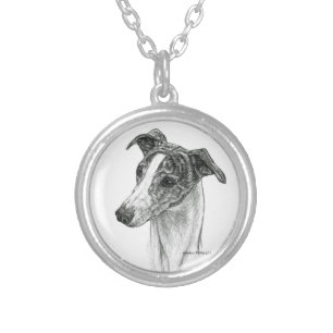 Whippet Dog Drawing on Circular or Square Necklace