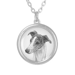 Whippet Dog Drawing on Circular or Square Necklace