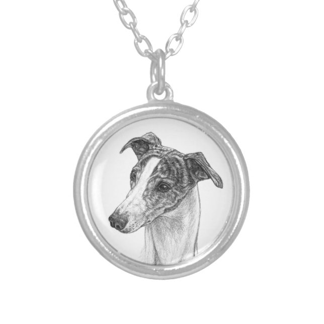Whippet Dog Drawing on Circular or Square Necklace (Front)
