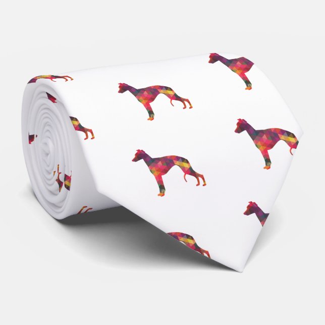 Whippet Dog Geometric Pattern Silhouette Multi Neck Tie (Rolled)