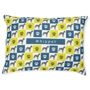 Whippet Dog & Paw Yellow & Blue Grid Pet Bed