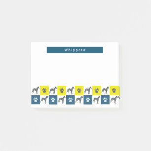 Whippet Dog & Paw Yellow & Blue Grid Silhouette Post-it Notes