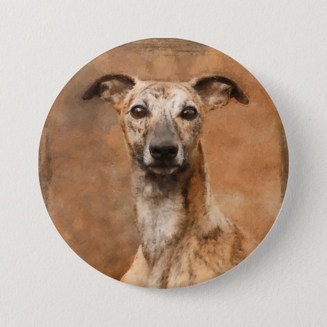Whippet Dog Portrait Artwork Button (Front)