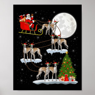 Whippet Dog Santa Sleigh Flying Funny Magical Chri Poster